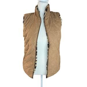 Pink lily boutique brown leopard reversible vest faux fur NEW faux suede winter